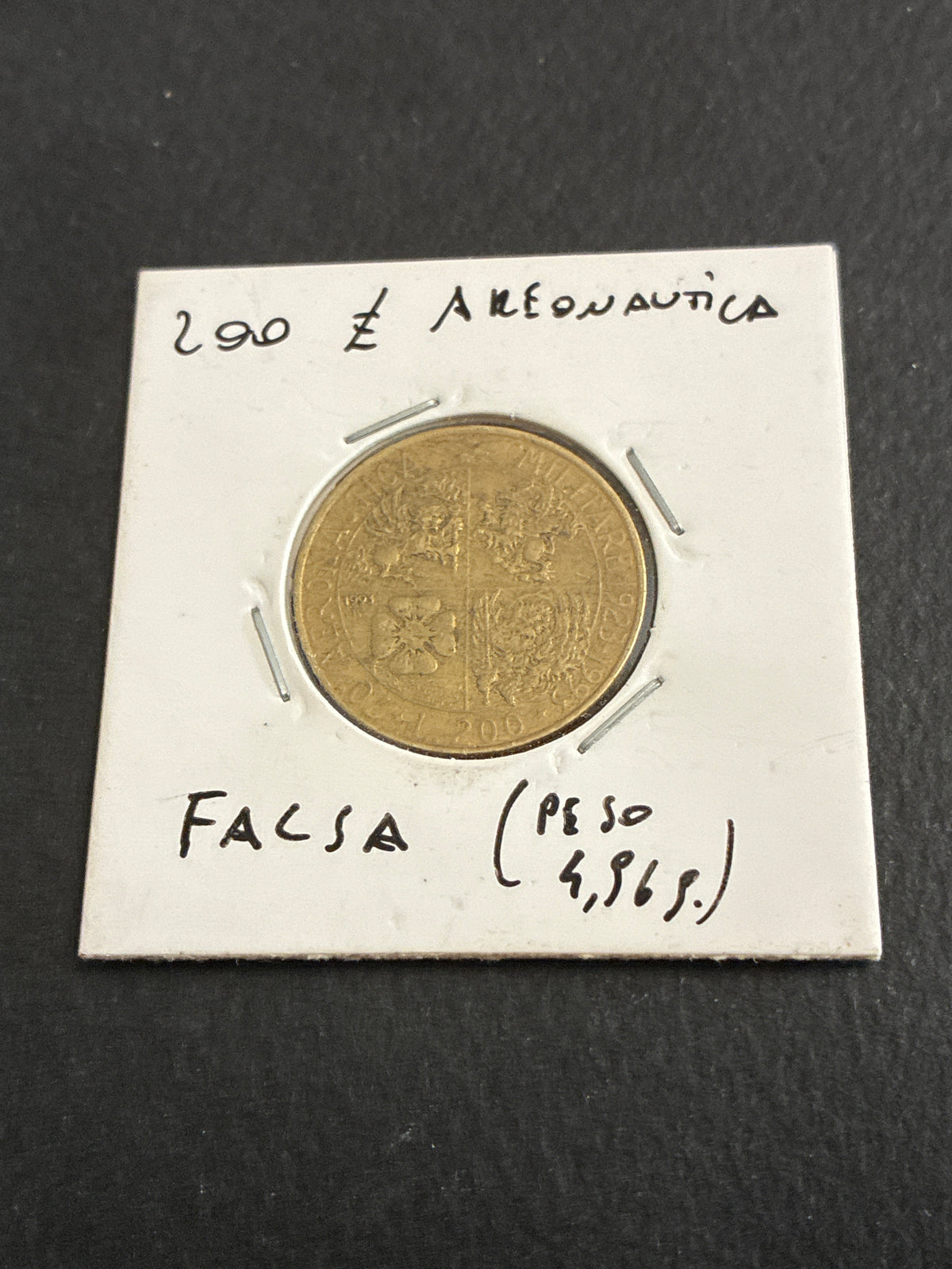 200 lire del 1993 Aeronautica Militare falso d'epoca con peso a 4,96 grammi