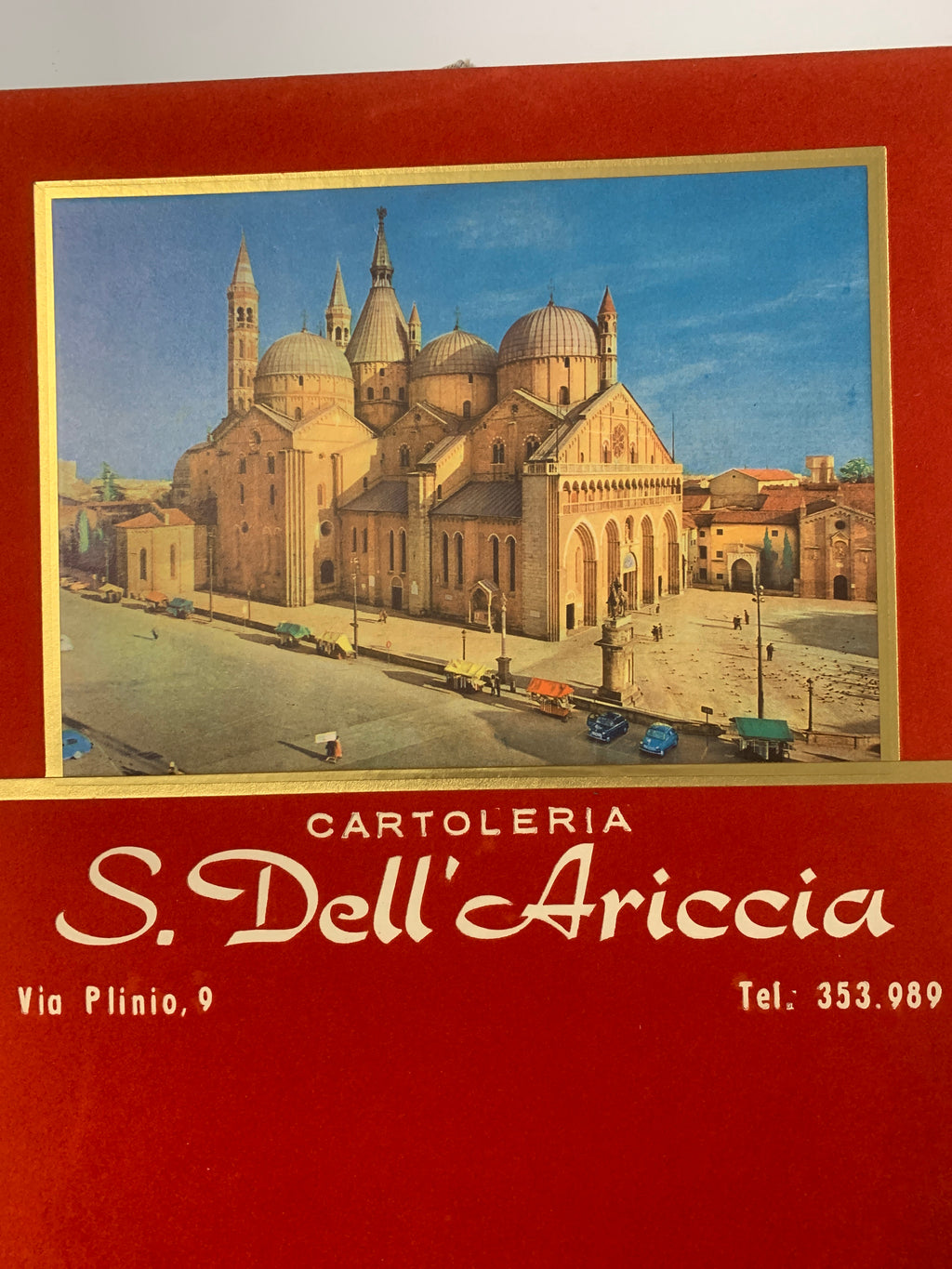 Tabellone pubblicitario per calendario d'epoca - Cartoleria S. Dell'Ariccia (Roma) - Basilica di Sant'Antonio da Padova