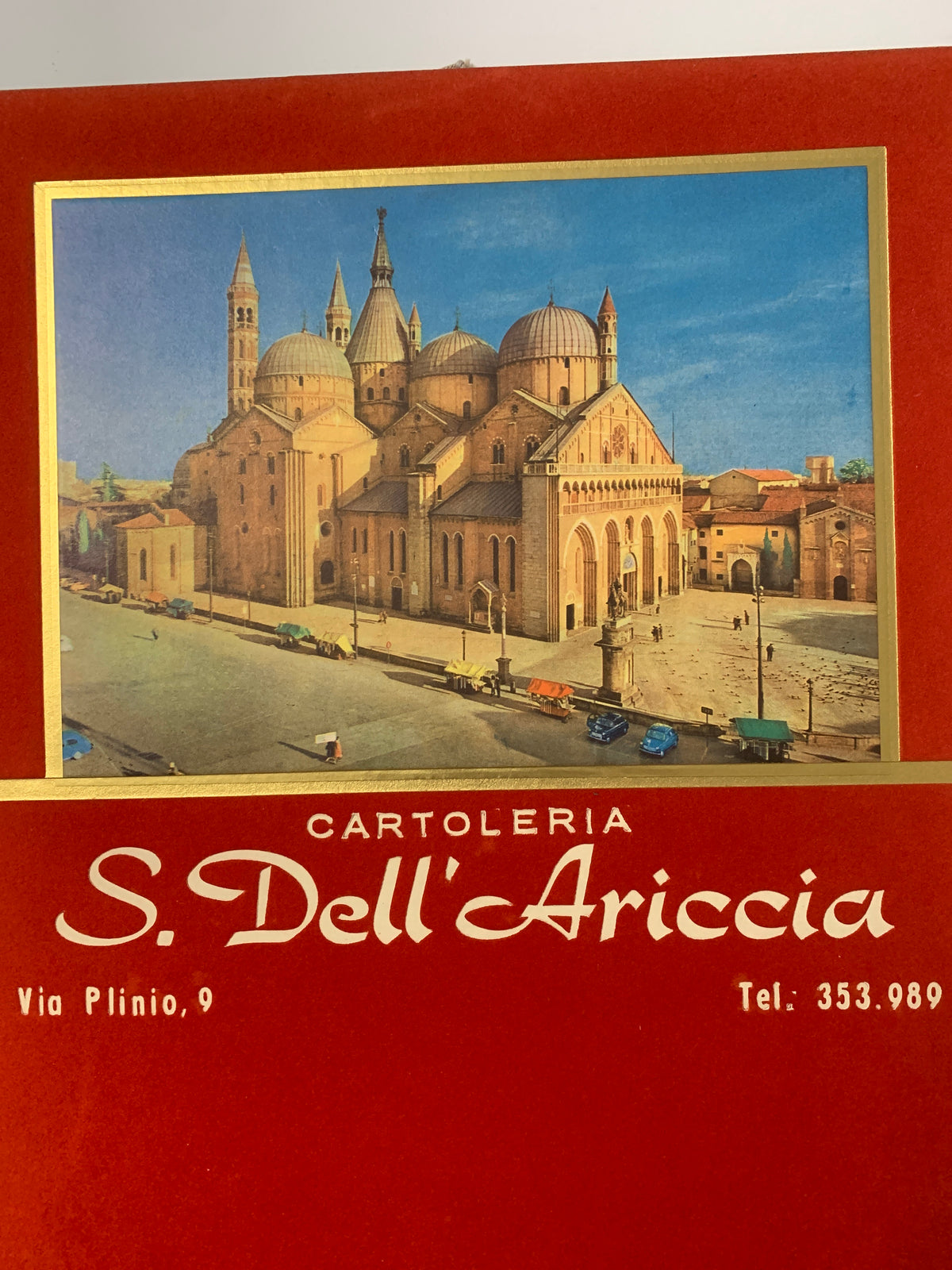 Tabellone pubblicitario per calendario d'epoca - Cartoleria S. Dell'Ariccia (Roma) - Basilica di Sant'Antonio da Padova