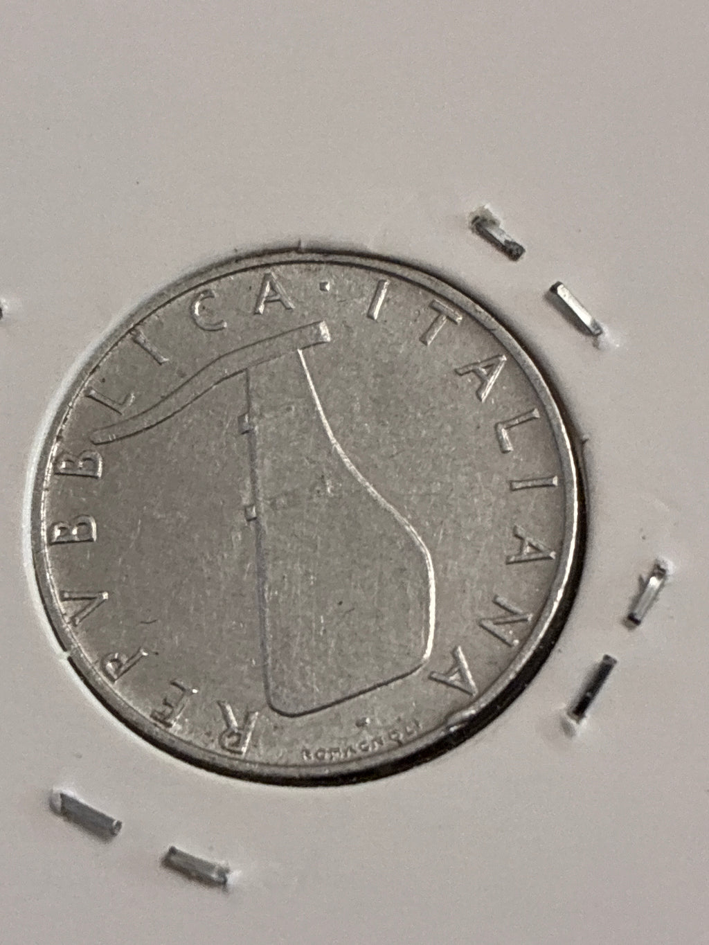5 lire del 1972 Delfino con errore di conio asse ruotato a 340° gradi