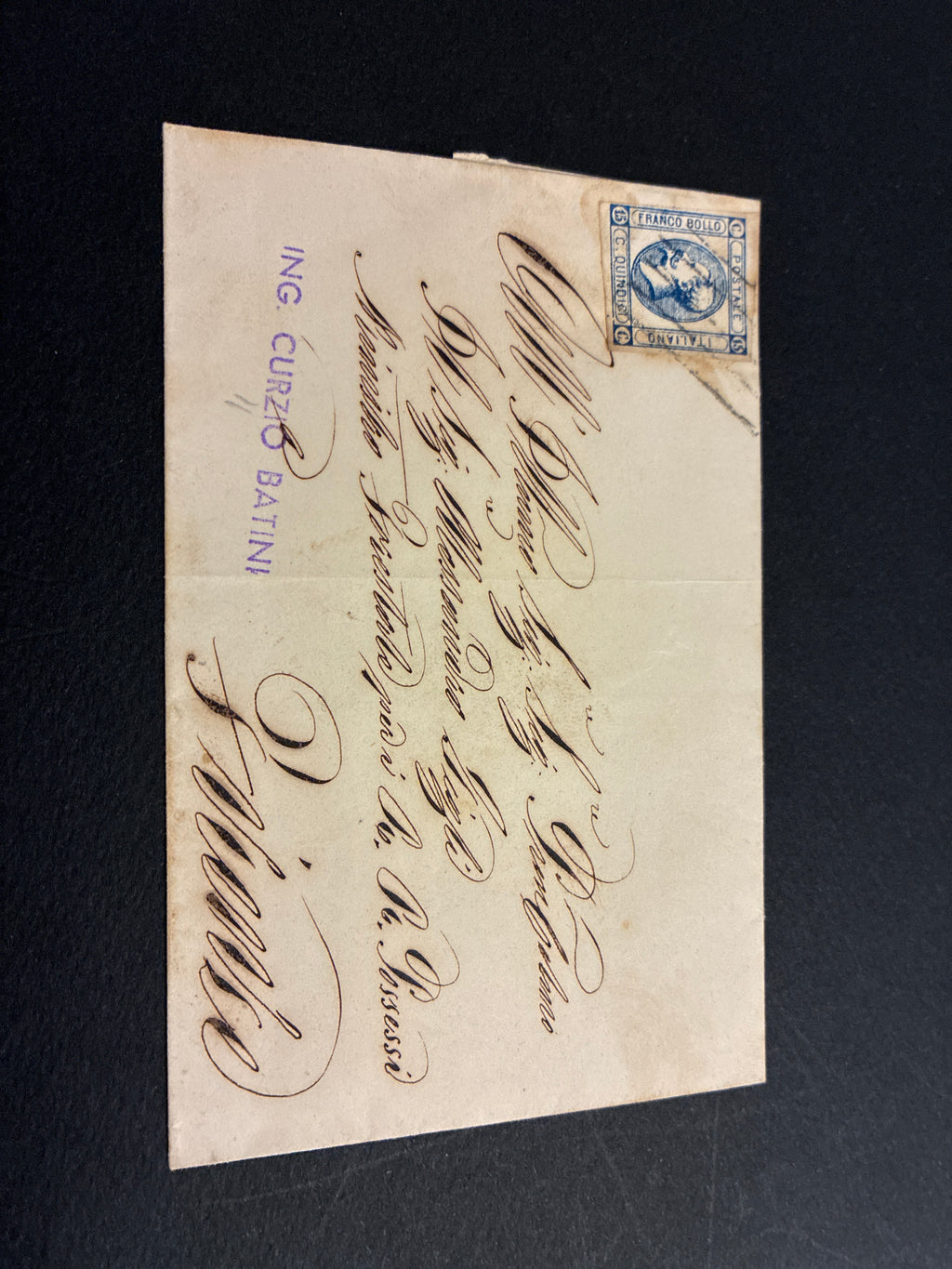Busta 14/09/1863 Regno d'Italia 15 C. Litografico II Tipo con Transito Livorno e Lineare Batini