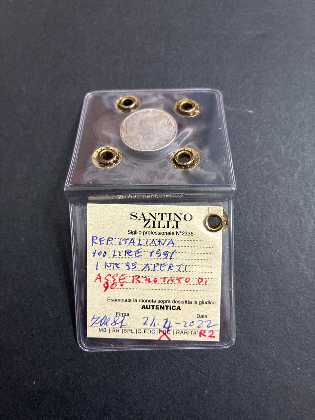 100 Lire 1991 "Minerva II" – Variante 99 Aperti ed Asse Ruotato 90° DX, Molto Rara, qFDC