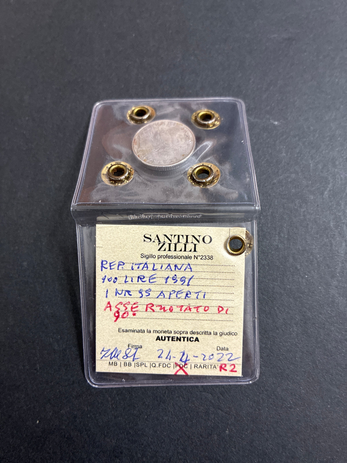 100 Lire 1991 "Minerva II" – Variante 99 Aperti ed Asse Ruotato 90° DX, Molto Rara, qFDC