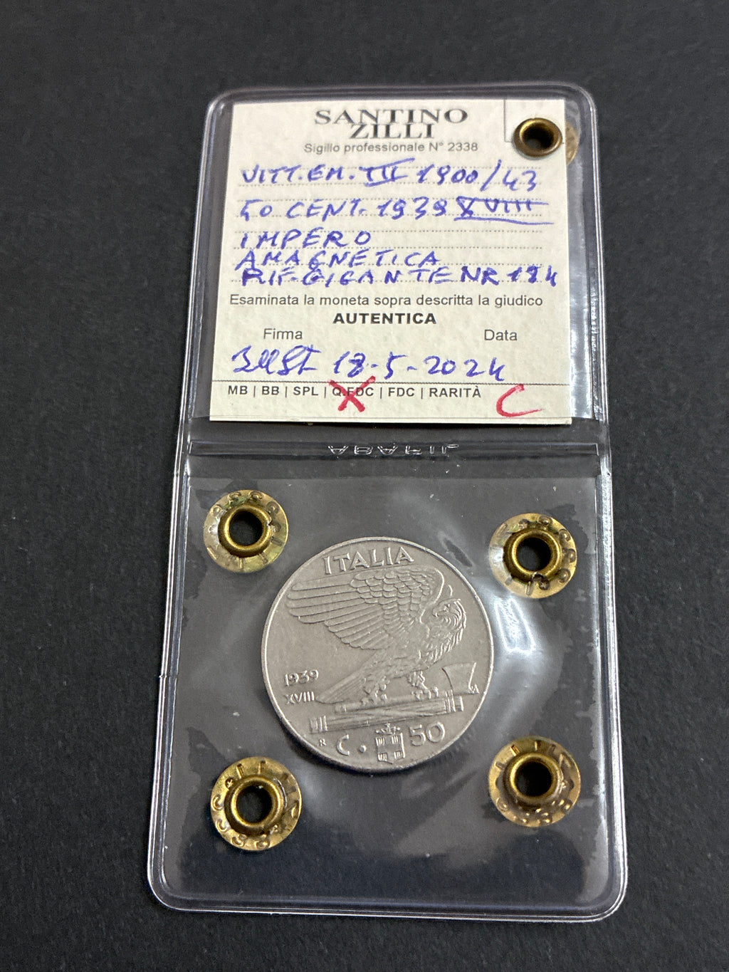 50 centesimi 1939 XVIII Impero "Amagnetica" periziata - Moneta del Regno d'Italia