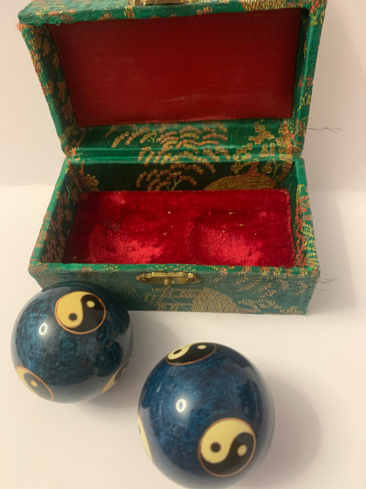 Coppia Sfere della Salute Cinesi Baoding Balls Cloisonné Yin Yang con Scatola