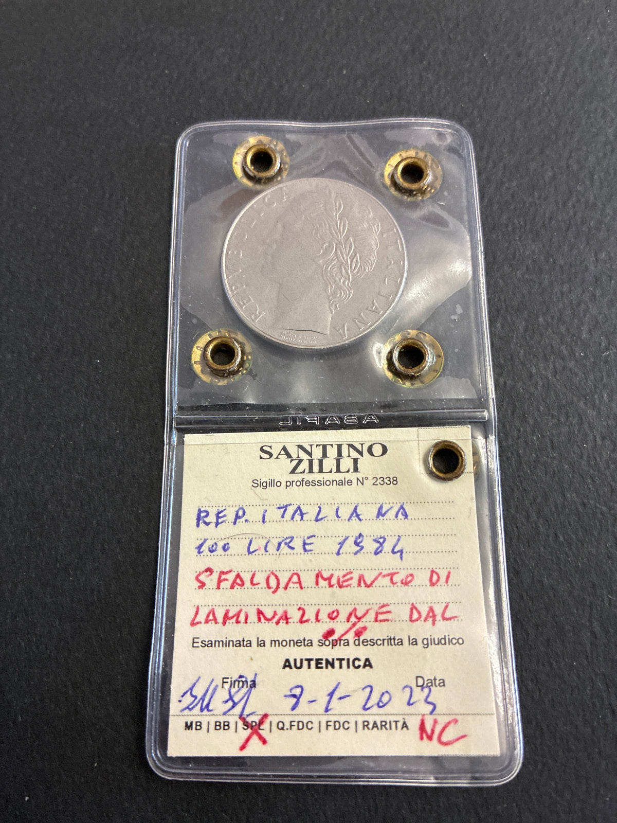 100 Lire 1984 Minerva Spettacolare Sfaldamento di Laminazione Periziata SPL