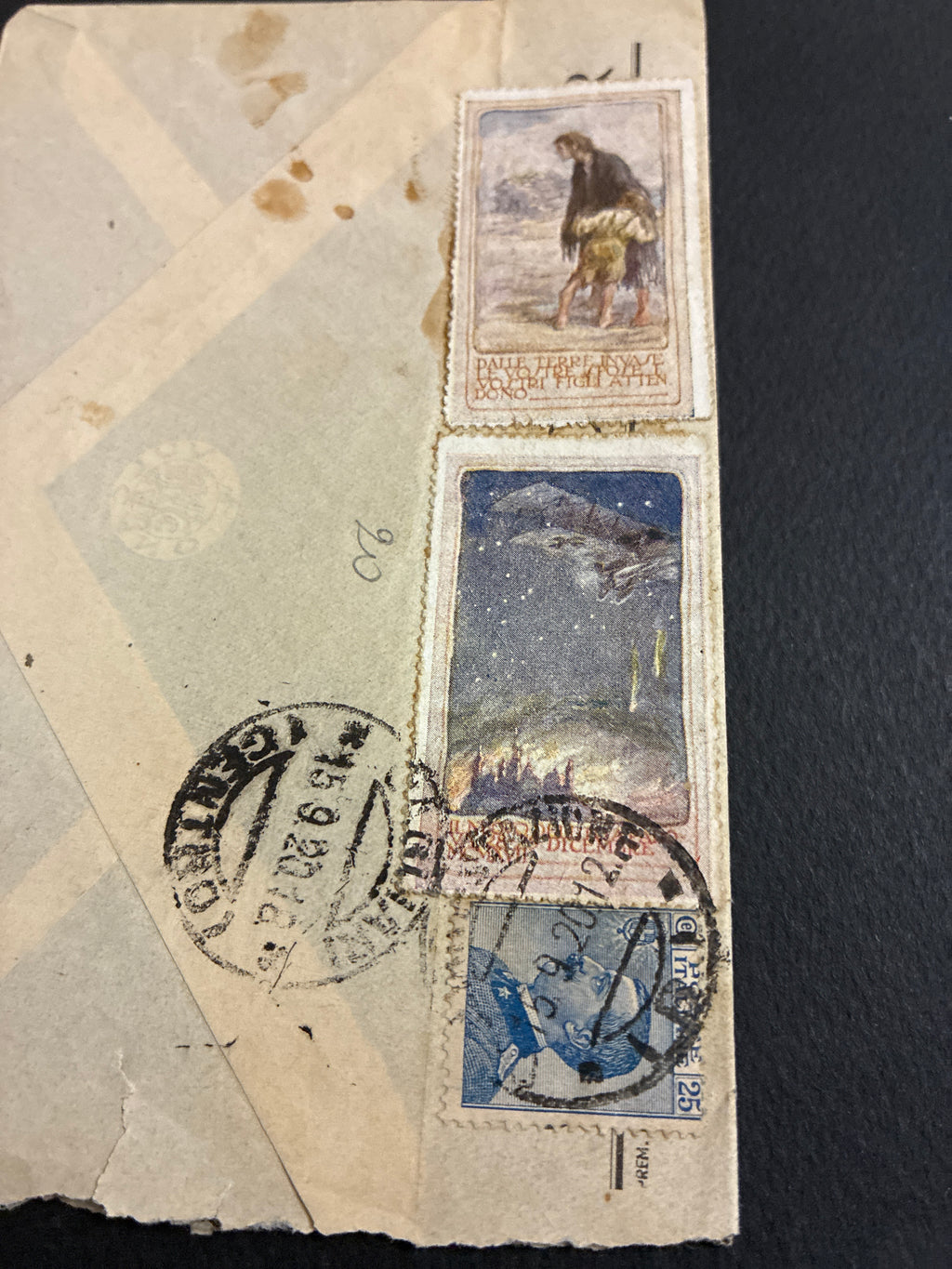 Busta 1920 circolata a Cagliari in tariffa da 25 centesimi Michetti e con Erinofili.
