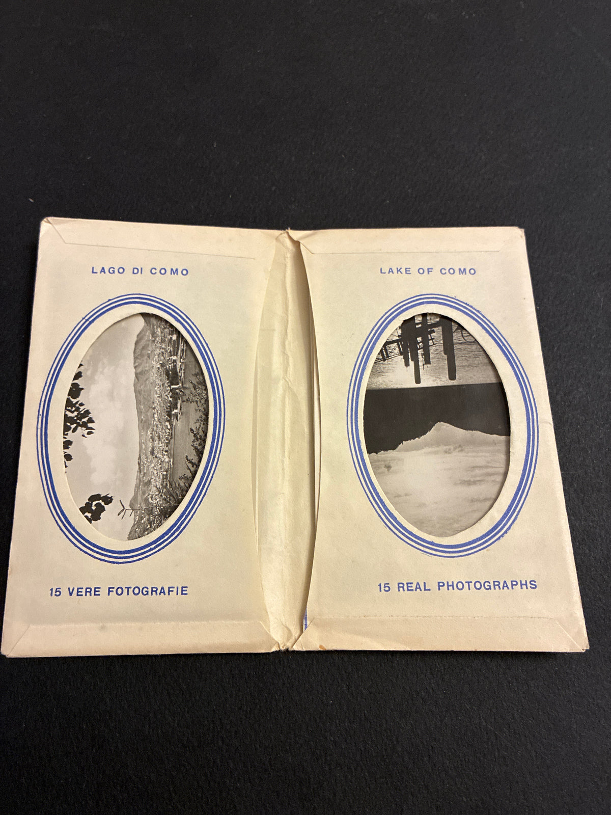 Libretto di cartoline Lago di Como - Busta portafoto con cartoline che compongono 15 vere fotografie d'epoca storiche