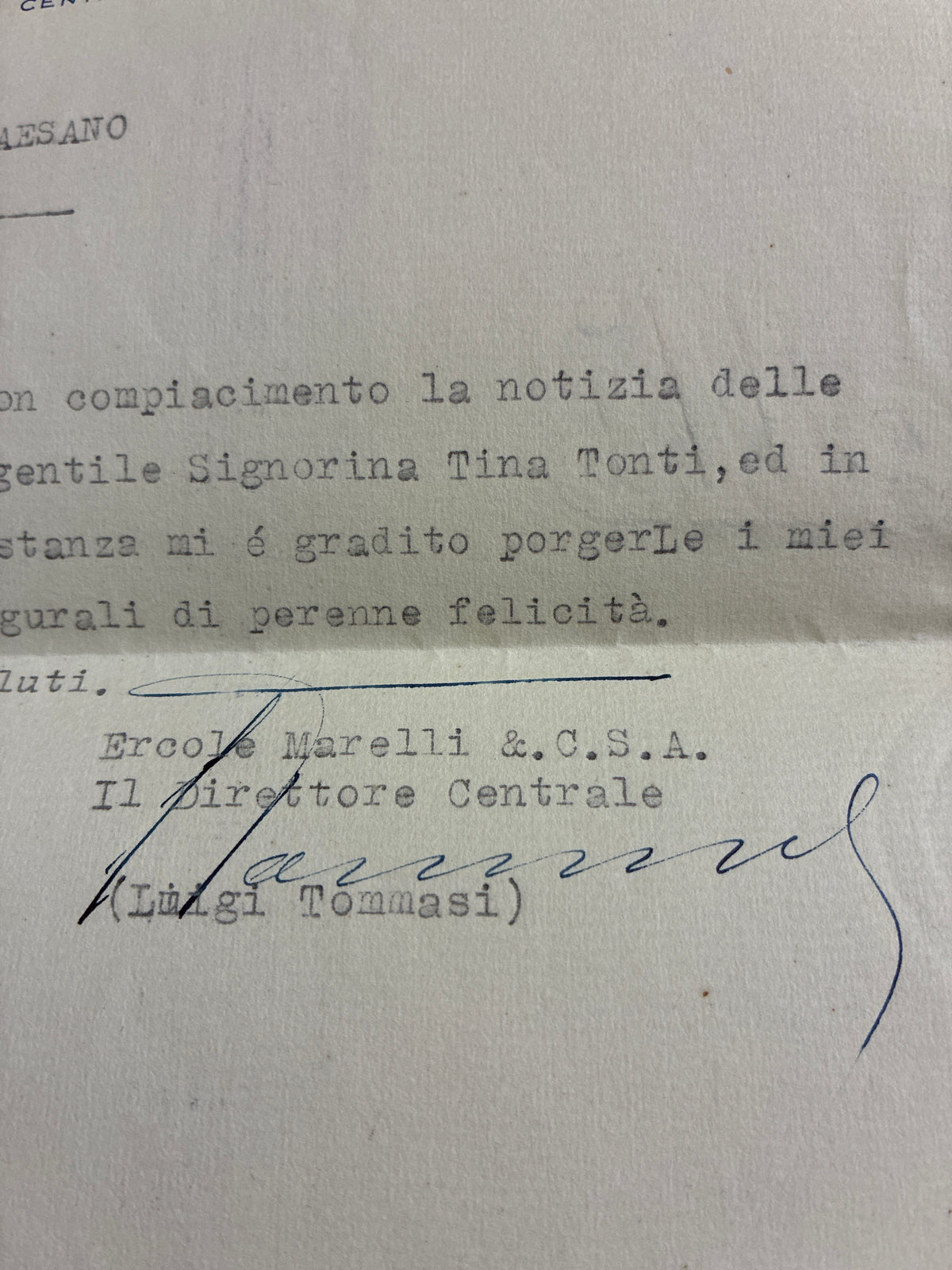 Lettera Ercole Marelli Milano (1935) con firma autografa del Direttore Centrale - Busta e Contenuto.