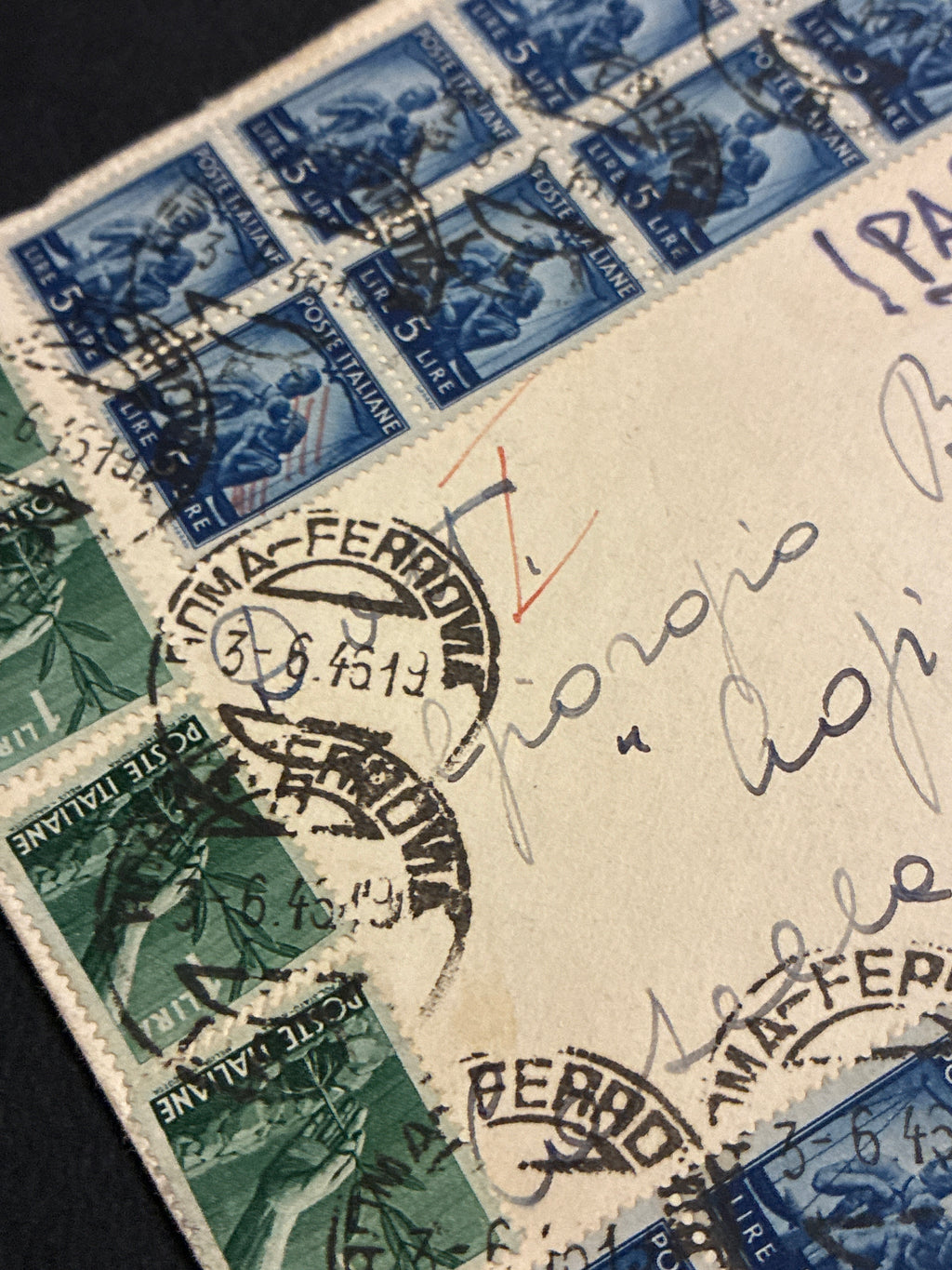 Rarissima lettera Re di maggio via aerea Roma Asmara Eritrea 3 giugno 1946 giorno Referendum a Giorgio Belforti AGIP splendida affrancatura 69 Lire Serie Democratica tariffa perfetta via Cairo storia postale transitoria.