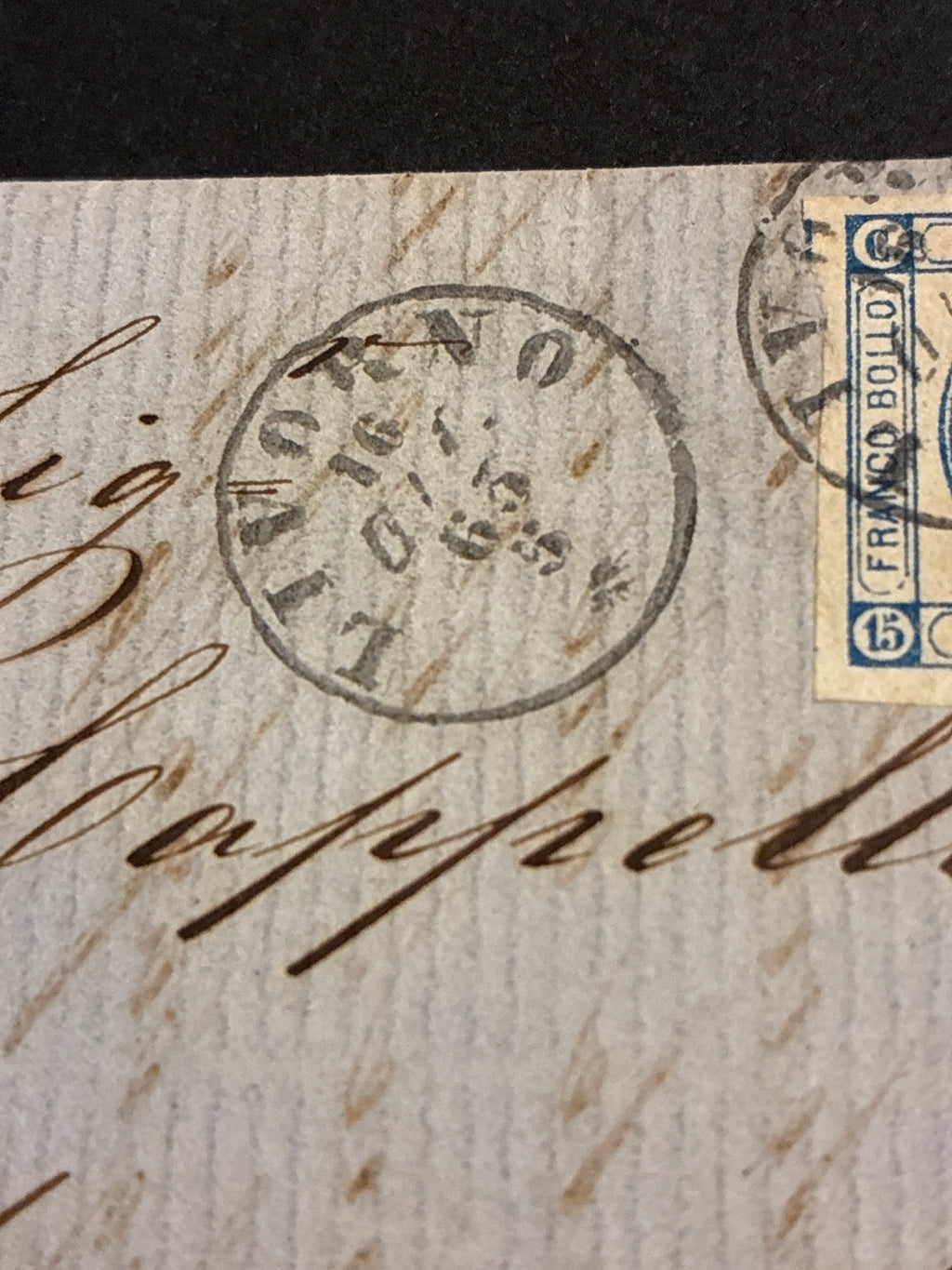 Lettera da Livorno a Massa Marittima (1863) con 15 centesimi Matraire Secondo Tipo della Collezione Curzio Batini