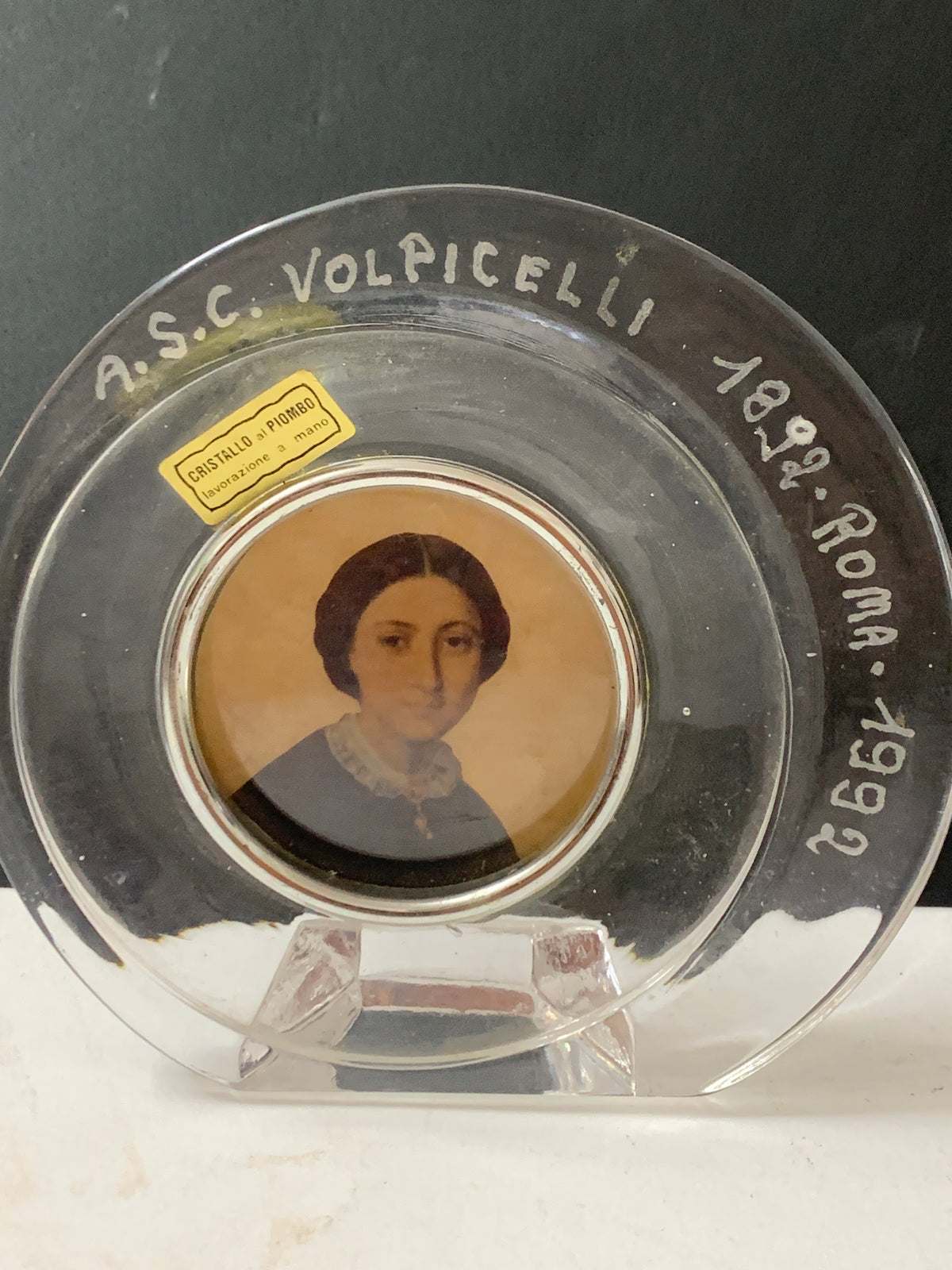 Targa / Fermacarte Commemorativo Centenario Volpicelli (1892-1992) – Cristallo e Miniatura