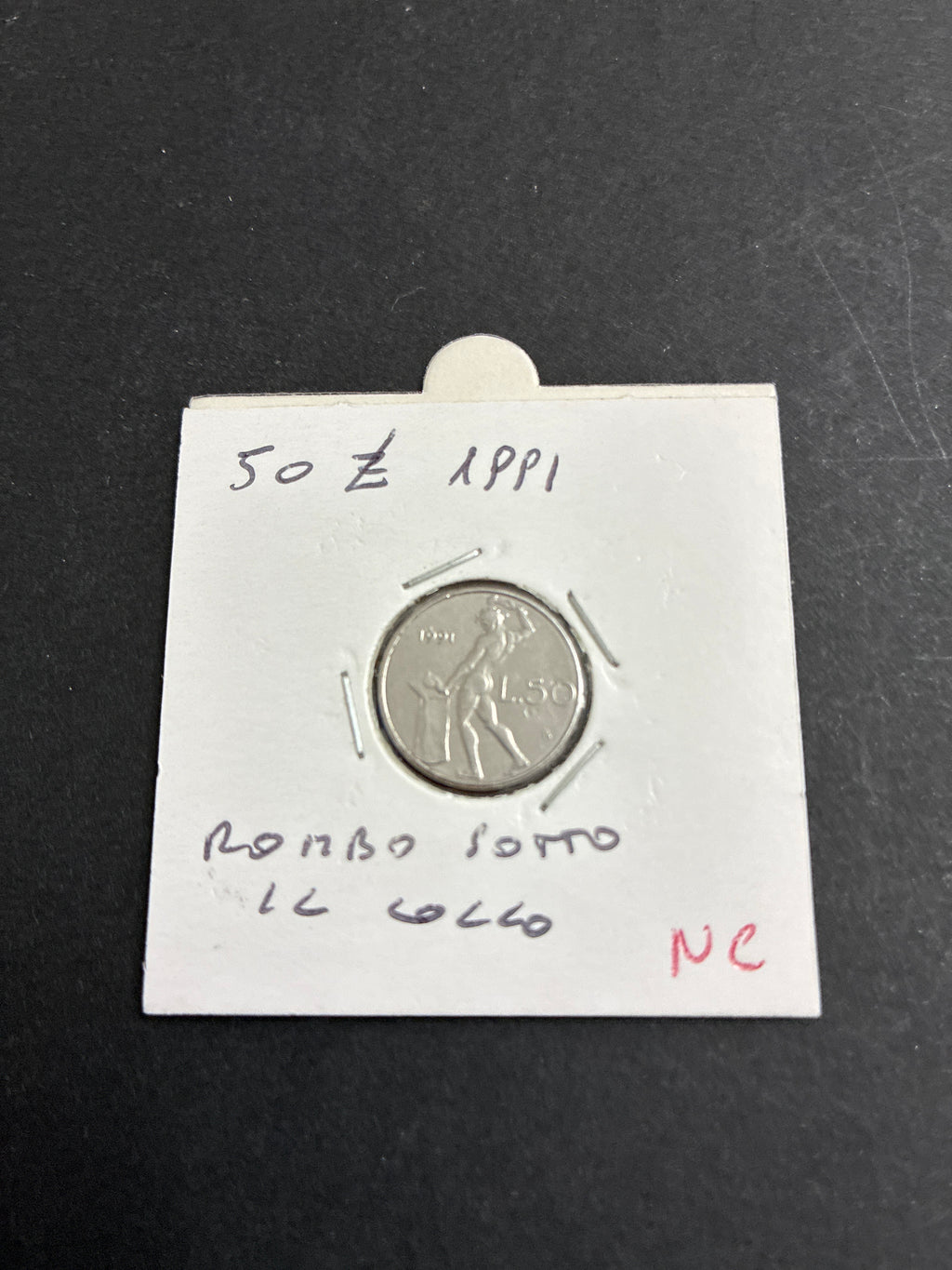 50 lire 1991 Variante di Conio con Rombo Sotto il Collo al Dritto