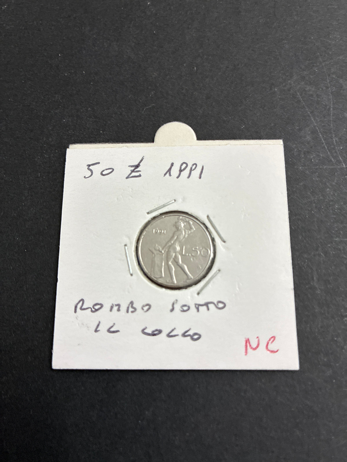 50 lire 1991 Variante di Conio con Rombo Sotto il Collo al Dritto