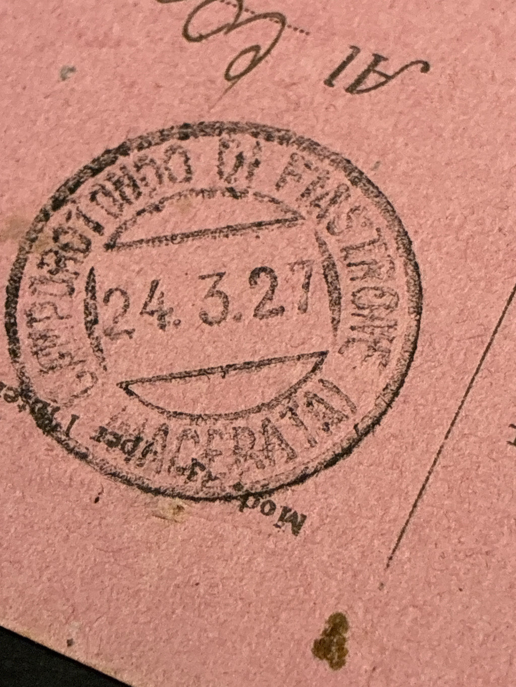 Ricevuta Ritorno 1927 da Camporotondo a Cessapalombo Macerata Frazionario 34-17 Francobollo Giubileo del Re 60 Centesimi Storia Postale Marche