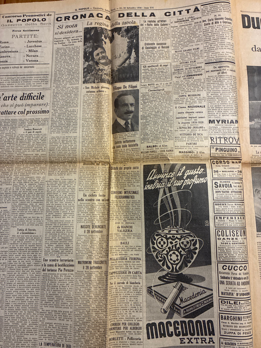 Quotidiano Storico Il Popolo Gazzetta della Sera 29-30 Settembre 1938 Conferenza Monaco Mussolini