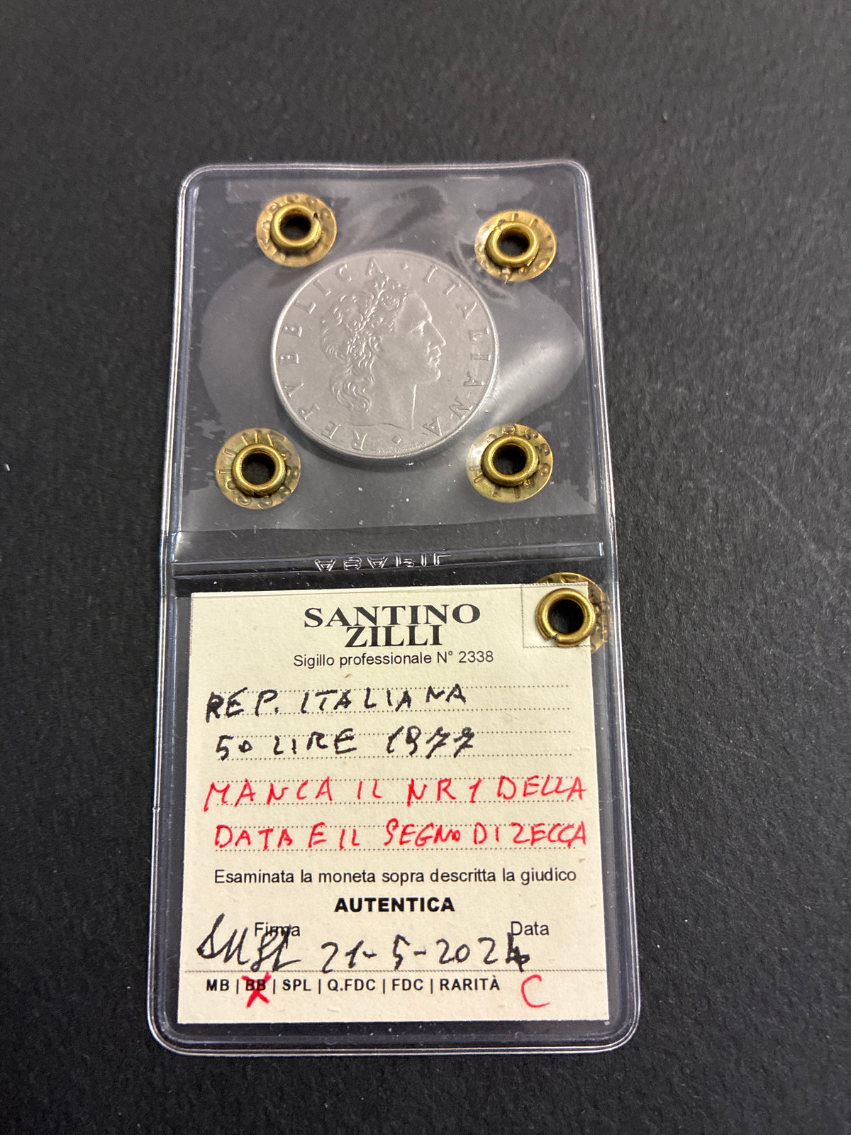 50 Lire 1977 Vulcano - Manca Numero 1 Data e Segno Zecca - Periziata BB Zilli