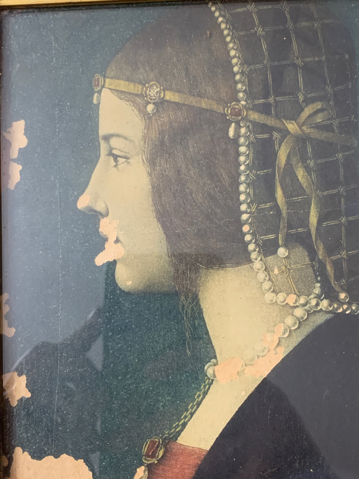 Quadro Vintage Ritratto Di Dama Beatrice D'Este Con Cornice Dorata Antica