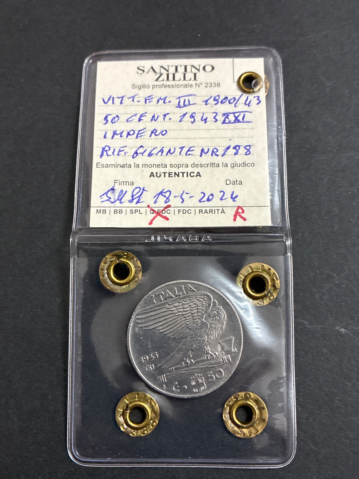 50 Centesimi 1943 "Impero" – Rara, conservazione QFDC