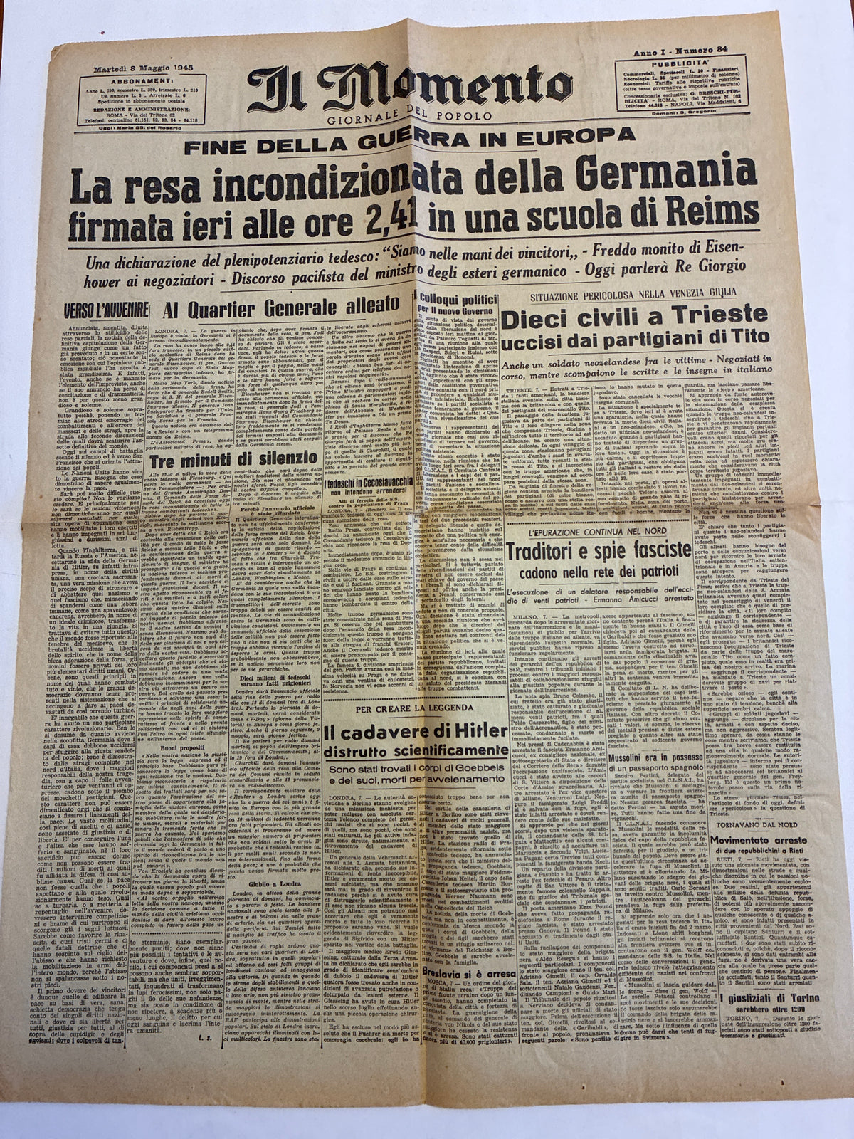 8 Maggio 1945 Il Momento - RESA GERMANIA Fine Seconda Guerra Mondiale