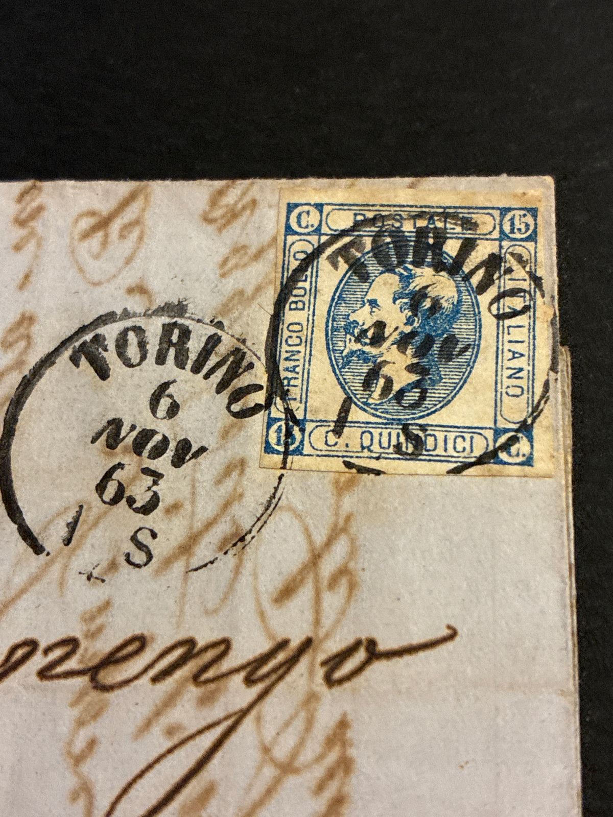 Lettera Storica 1863 da Torino a Savona con Francobollo 15c II Tipo e Transito Genova