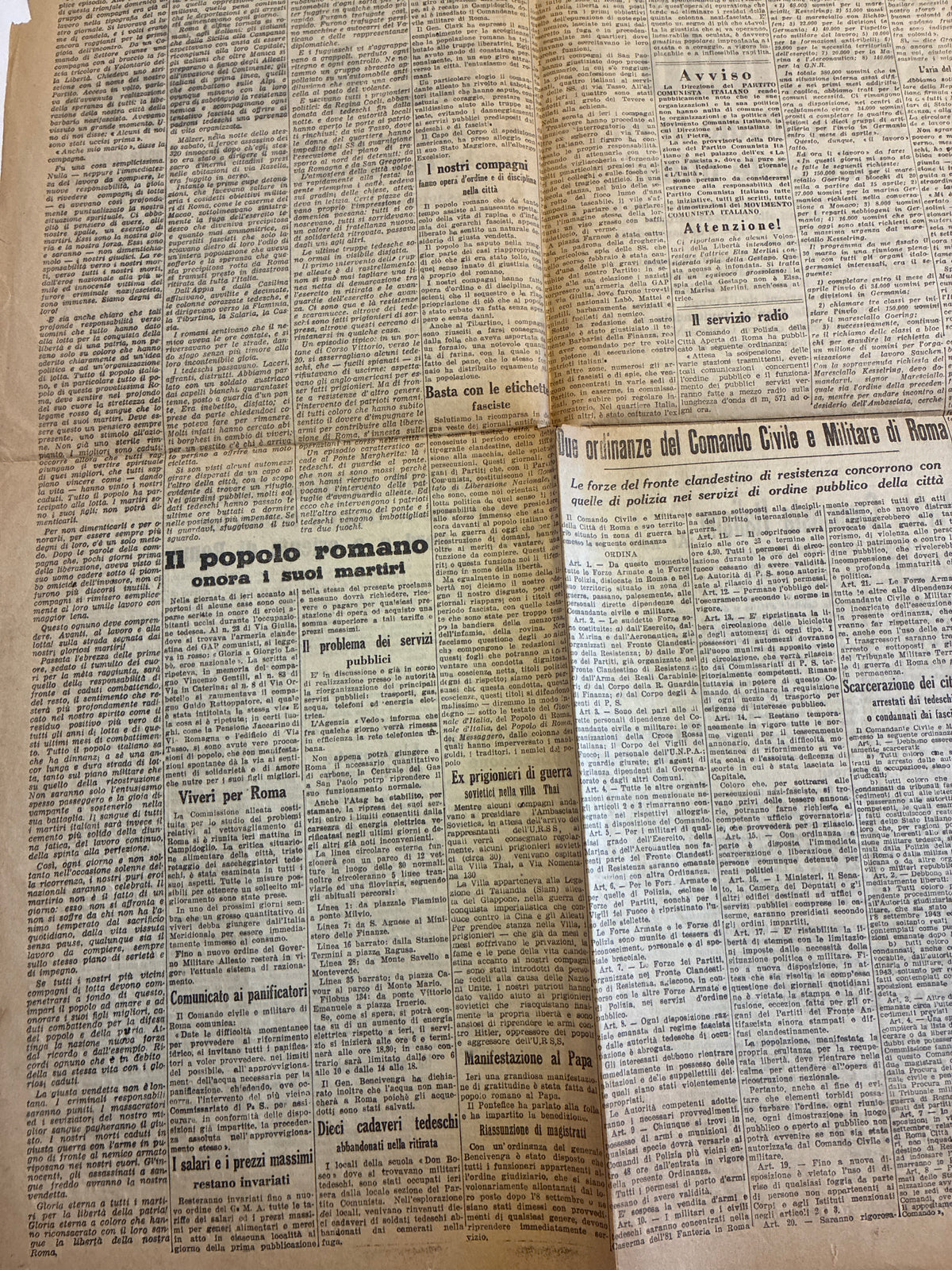 Raro Quotidiano Originale l'Unità 6 Giugno 1944 - Numero 1 Roma Libera - Sbarco in Normandia e Fine Occupazione