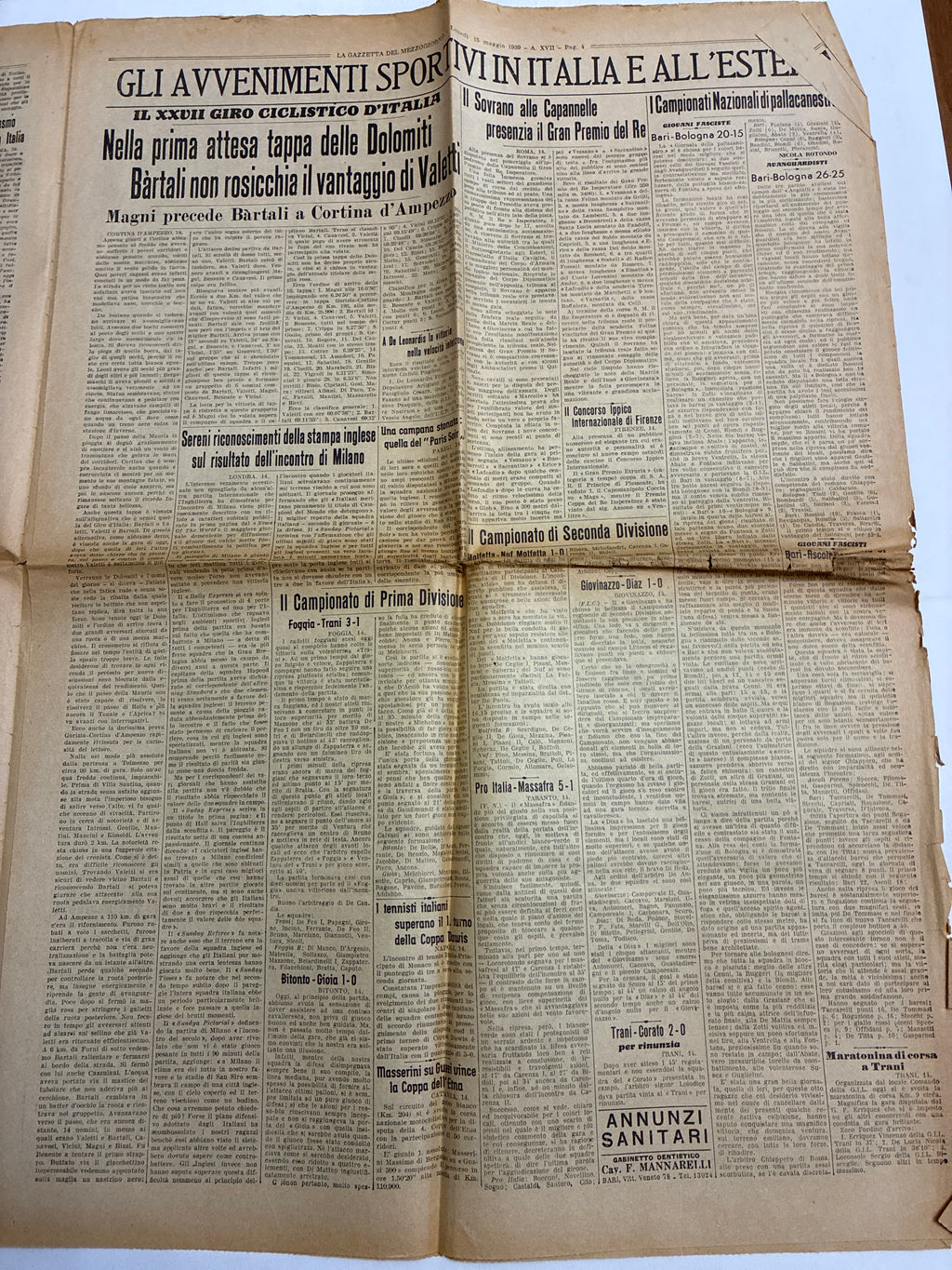 Quotidiano Originale Epoca La Gazzetta del Mezzogiorno 15 Maggio 1939 Discorso Duce Torino