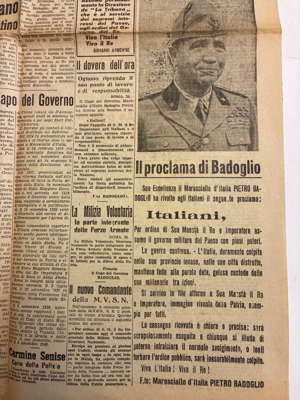 Storico Quotidiano Originale La Tribuna 27 Luglio 1943 - Edizione Completa Roma - Caduta di Mussolini