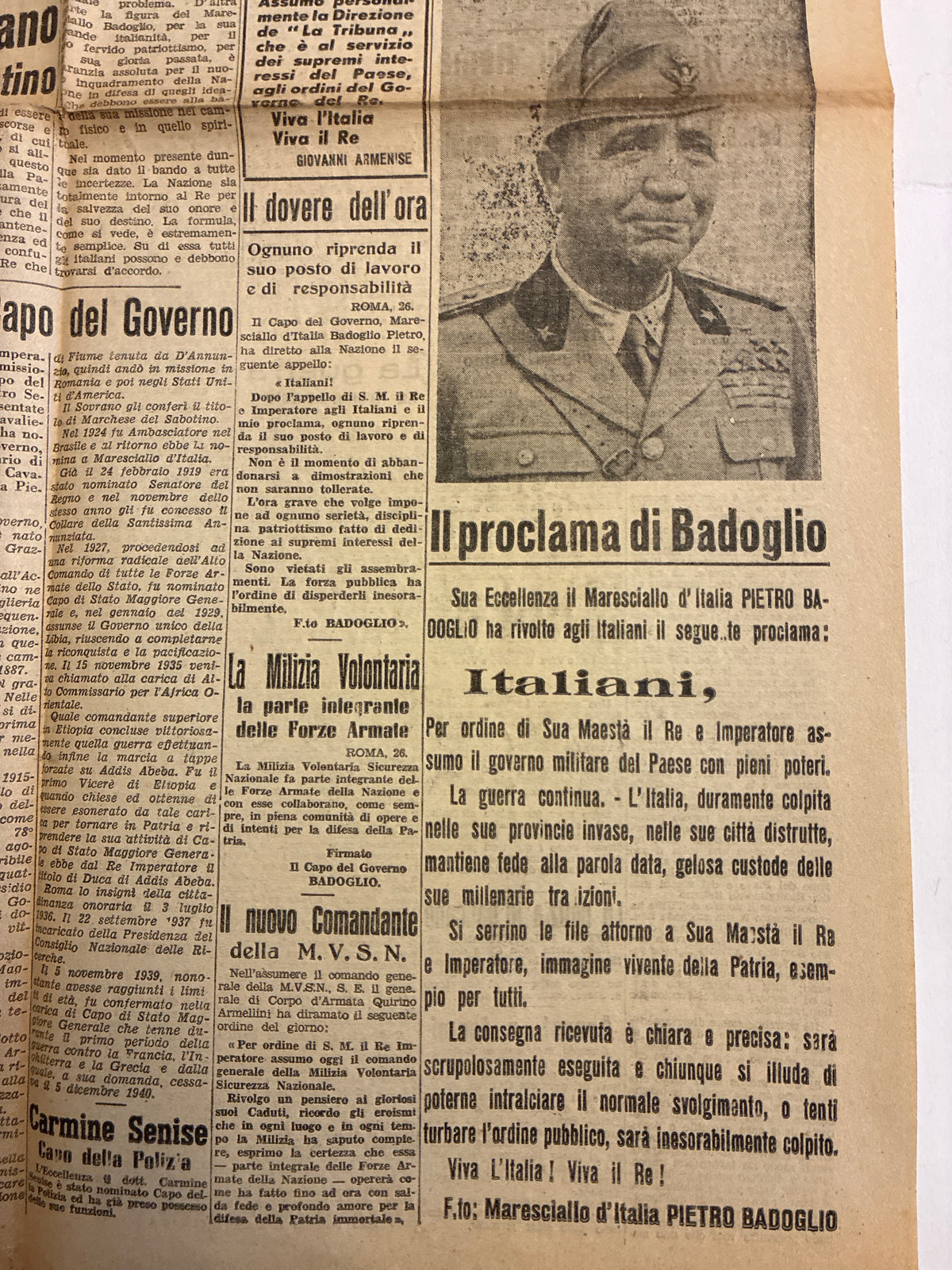 Storico Quotidiano Originale La Tribuna 27 Luglio 1943 - Edizione Completa Roma - Caduta di Mussolini