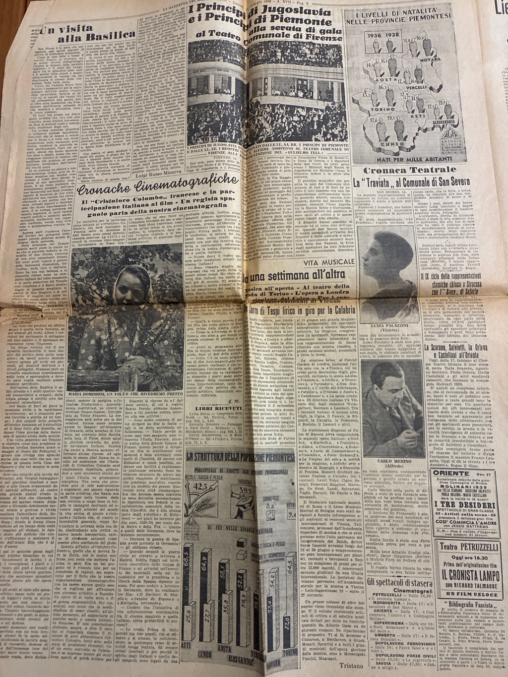 Quotidiano Originale Epoca La Gazzetta del Mezzogiorno 15 Maggio 1939 Discorso Duce Torino