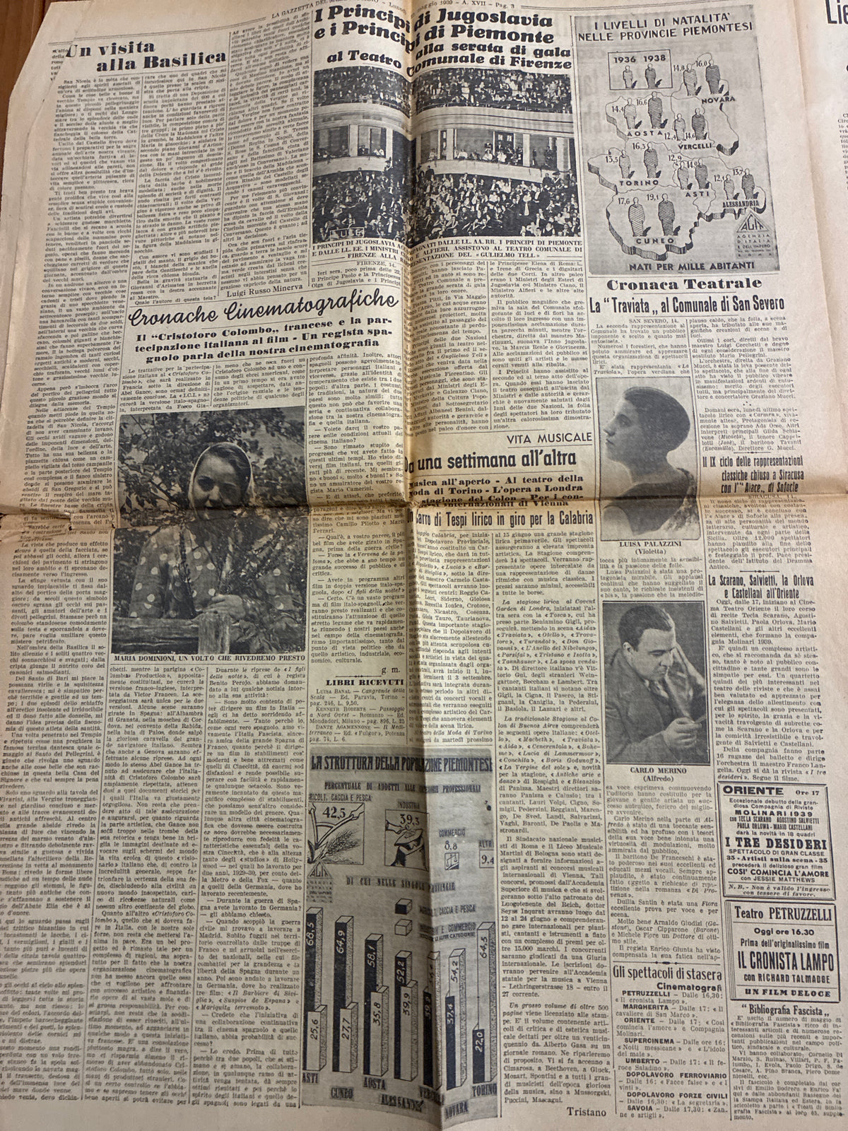 Quotidiano Originale Epoca La Gazzetta del Mezzogiorno 15 Maggio 1939 Discorso Duce Torino