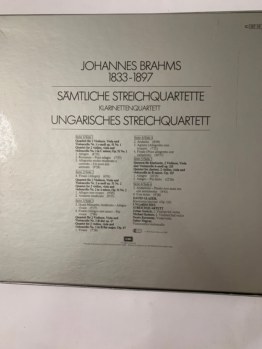 Brahms: Sämtliche Streichquartette & Klarinettenquintett - Ungarisches Streichquartett (Cofanetto 3 LP EMI)