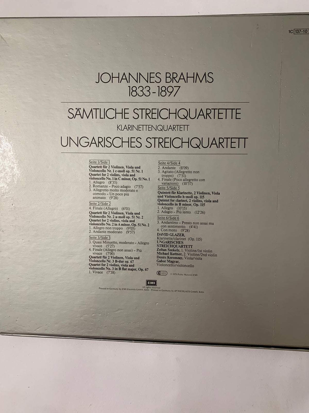 Brahms: Sämtliche Streichquartette & Klarinettenquintett - Ungarisches Streichquartett (Cofanetto 3 LP EMI)