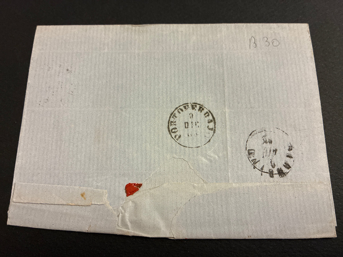 Lettera 1865 con 15 Centesimi Azzurro Primo Tipo "Matraire" in uso tardivo dall'Archivio e Collezione dell'Ing. Curzio Batinio