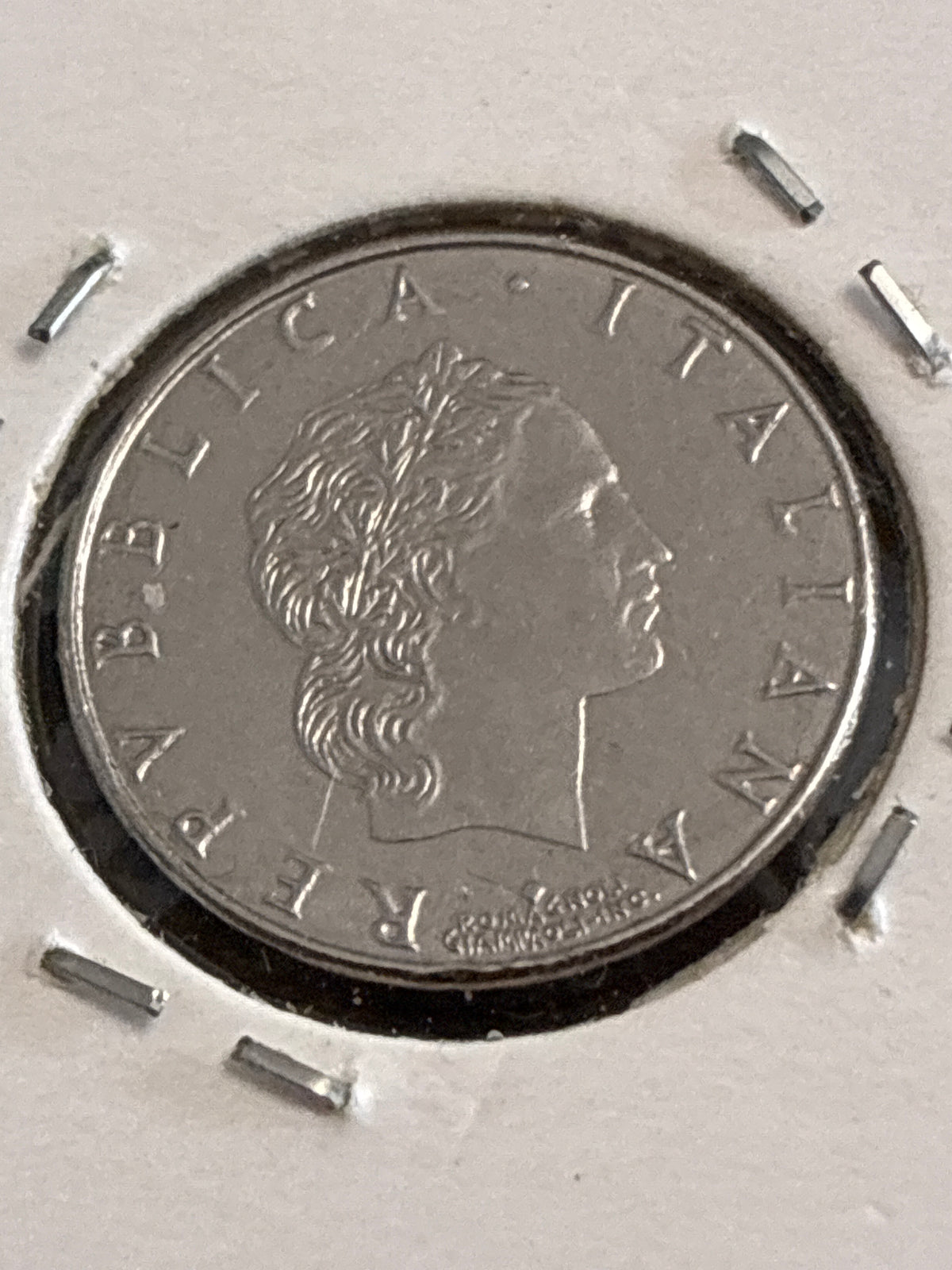 50 lire del 1991 Vulcano micro moneta variante errore di conio rombo sotto il collo nc