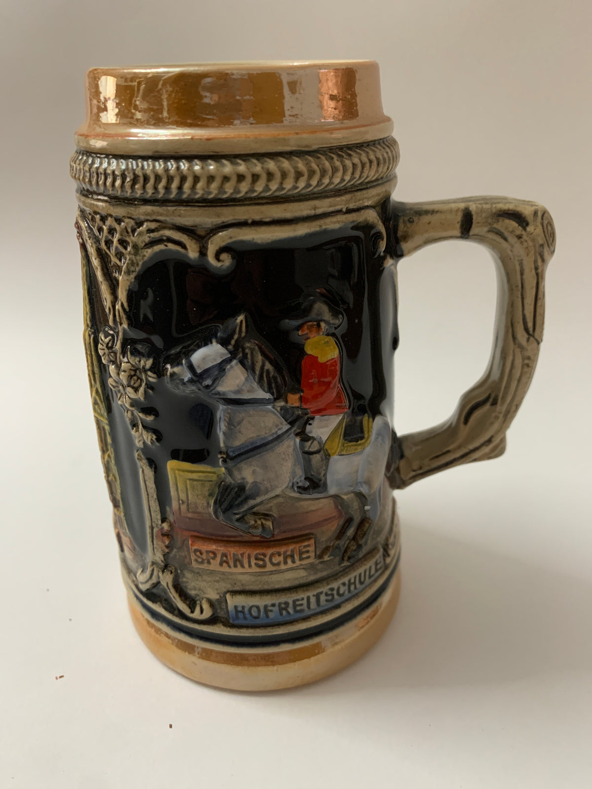 Boccale da Birra Vintage in Ceramica "Spanische Hofreitschule Wien" con Rilievo