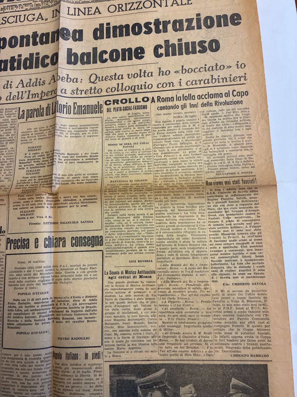 Cimelio Clandestino CORRIERE DELLA SERVA 26 Luglio 1943 - Rarissima Parodia sulla Caduta di Mussolini (Il Bagnasciuga)