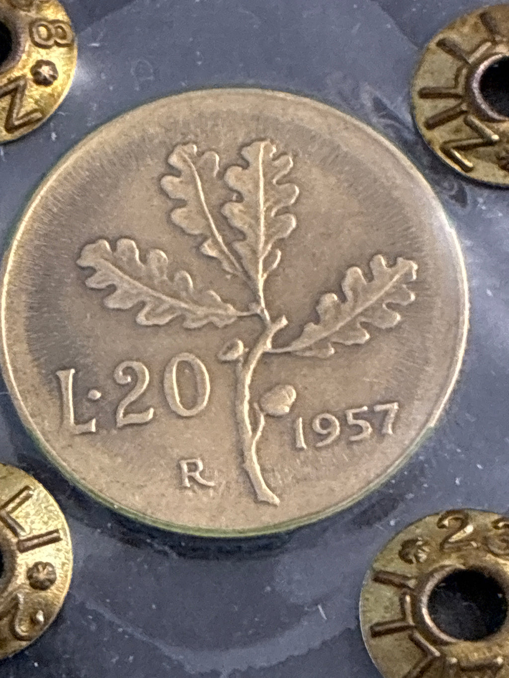 20 Lire 1957 Ramo di Quercia - Errore Raggi Radiali ed Arista Lunga - Periziata q.FDC Zilli