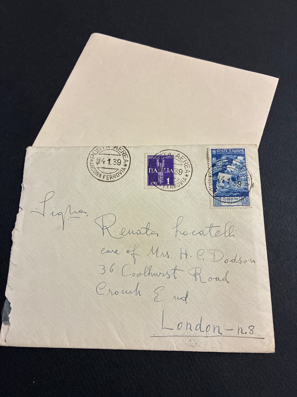 lettera per Londra del 4 gennaio 1939