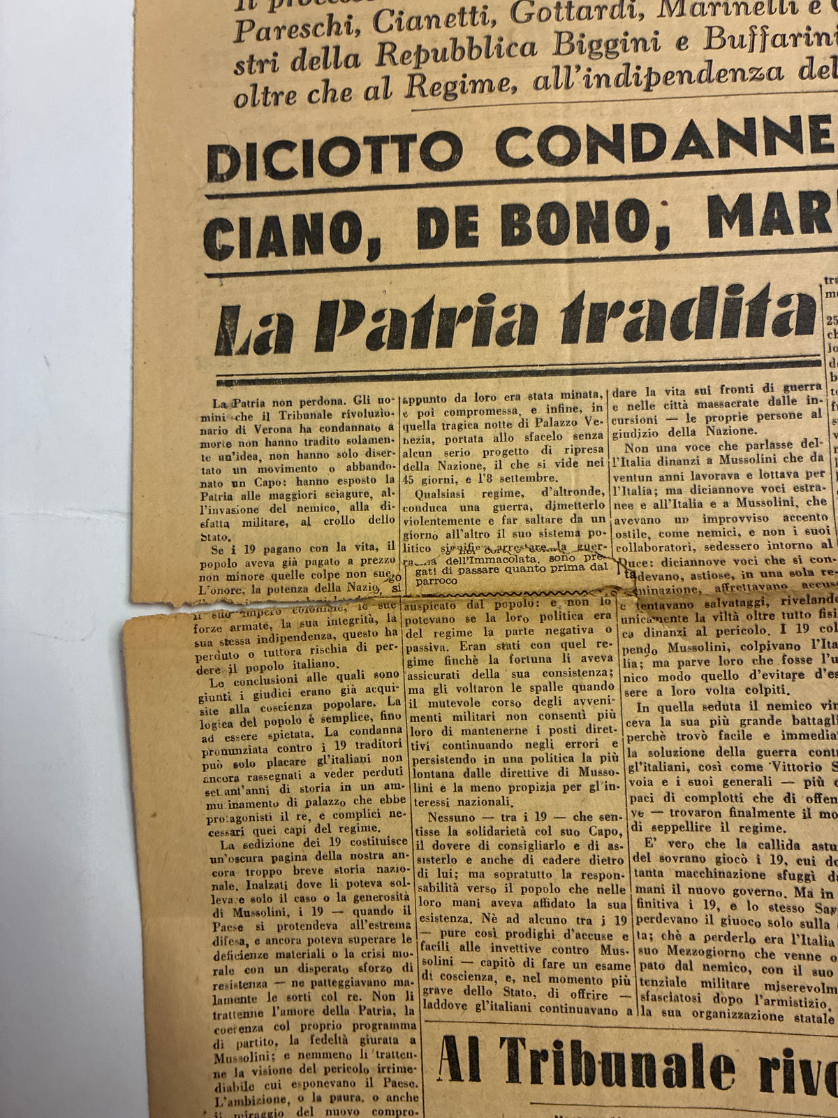 Quotidiano ORIGINALE 12 Gennaio 1944 Il Messaggero Processo di Verona Ciano Condannato COMPLETO