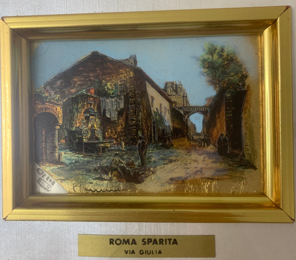 Quadro Artigianale Tiemme "Roma Sparita - Via Giulia" in Argento 925% e Foglia Oro 22Kt