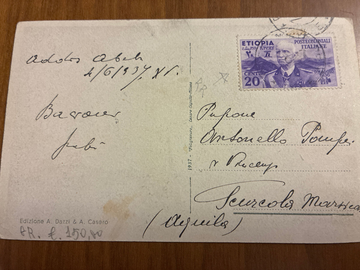 Cartolina Etiopia 1937 - Addis Abeba Chiesa S. Giorgio - Francobollo 20c Isolato - Capello