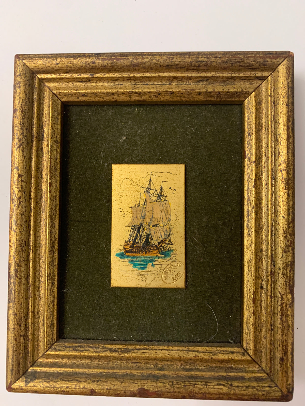 Miniatura Incisione Calcografica "Veliero" su Lastra di Ottone e Oro 24Kt - A. G. Onofri