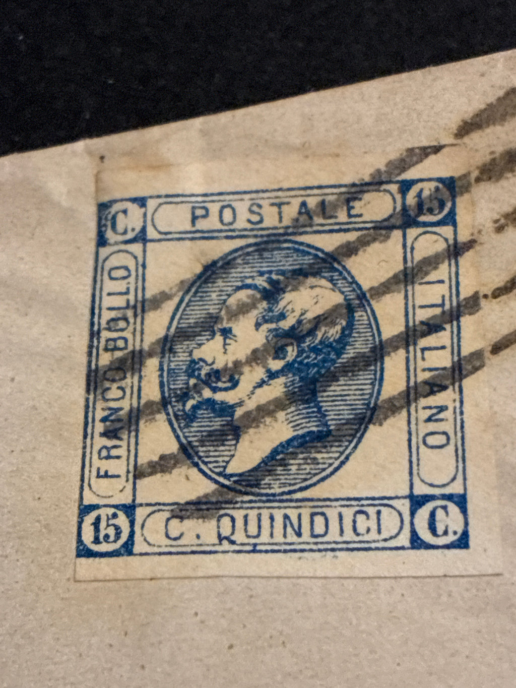 Busta 18/10/1863 Regno d'Italia 15 C. Litografico II Tipo Annullato a Barre con Transito Livorno e Lineare Batini