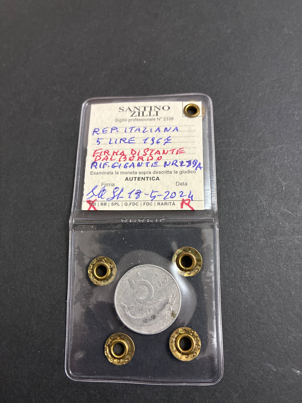5 Lire 1967 "Delfino" – Variante Firma Distante dal Bordo, Rara, MB