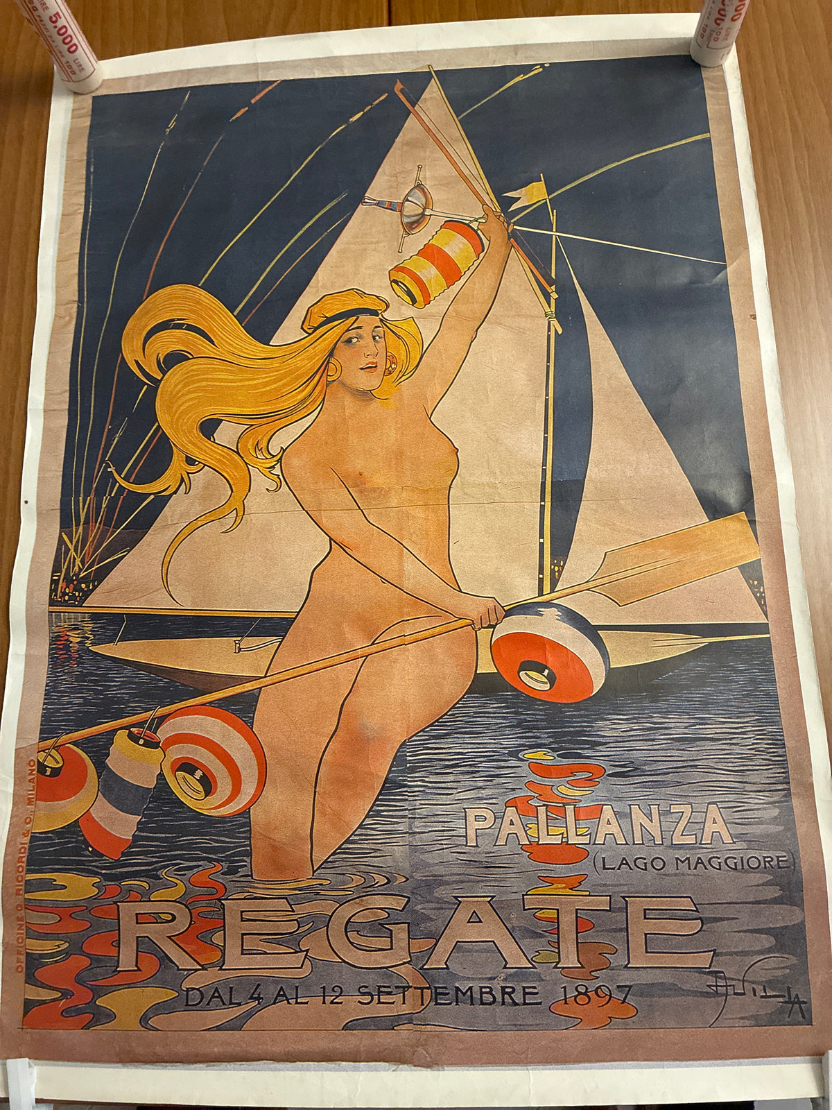 Raro Manifesto Originale 1979 Mostra GNAM Roma Aleardo Villa "Regate A Pallanza"