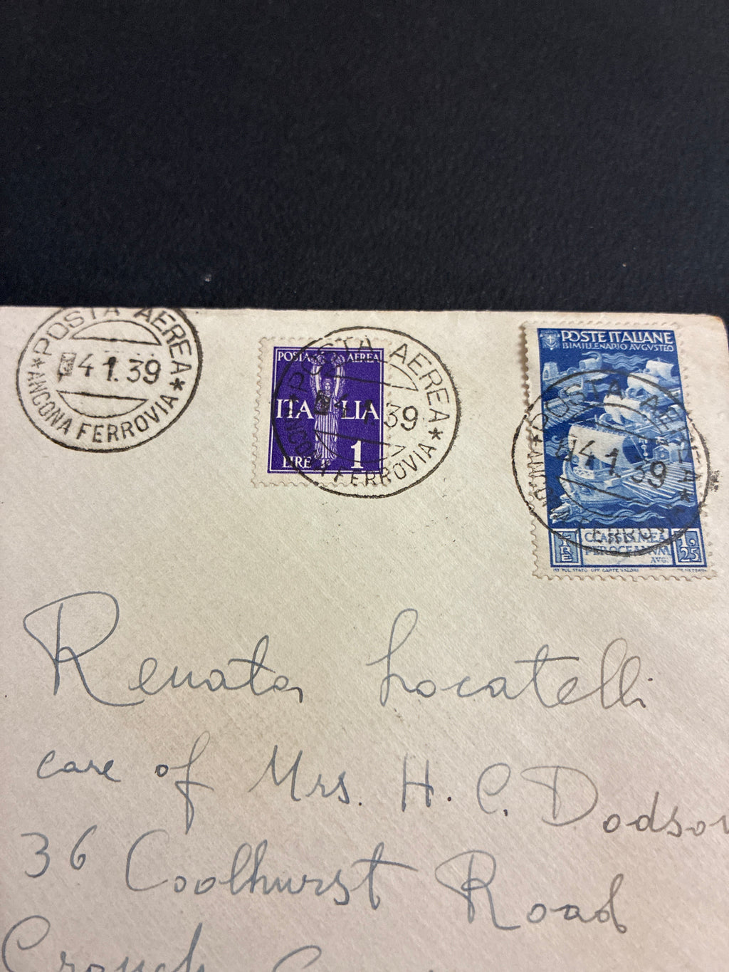 lettera per Londra del 4 gennaio 1939