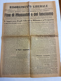 Quotidiano Storico RISORGIMENTO LIBERALE 30 Aprile 1945 - Rara Edizione Originale "Fine di Mussolini e del fascismo" (Piazzale Loreto)