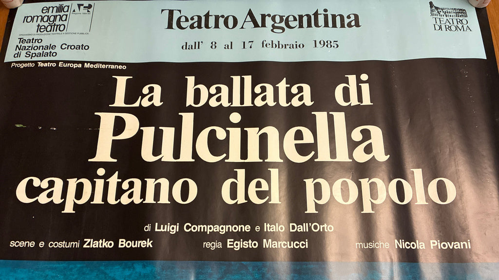 Manifesto teatrale originale "La ballata di Pulcinella capitano del popolo" - Teatro Argentina (1985)