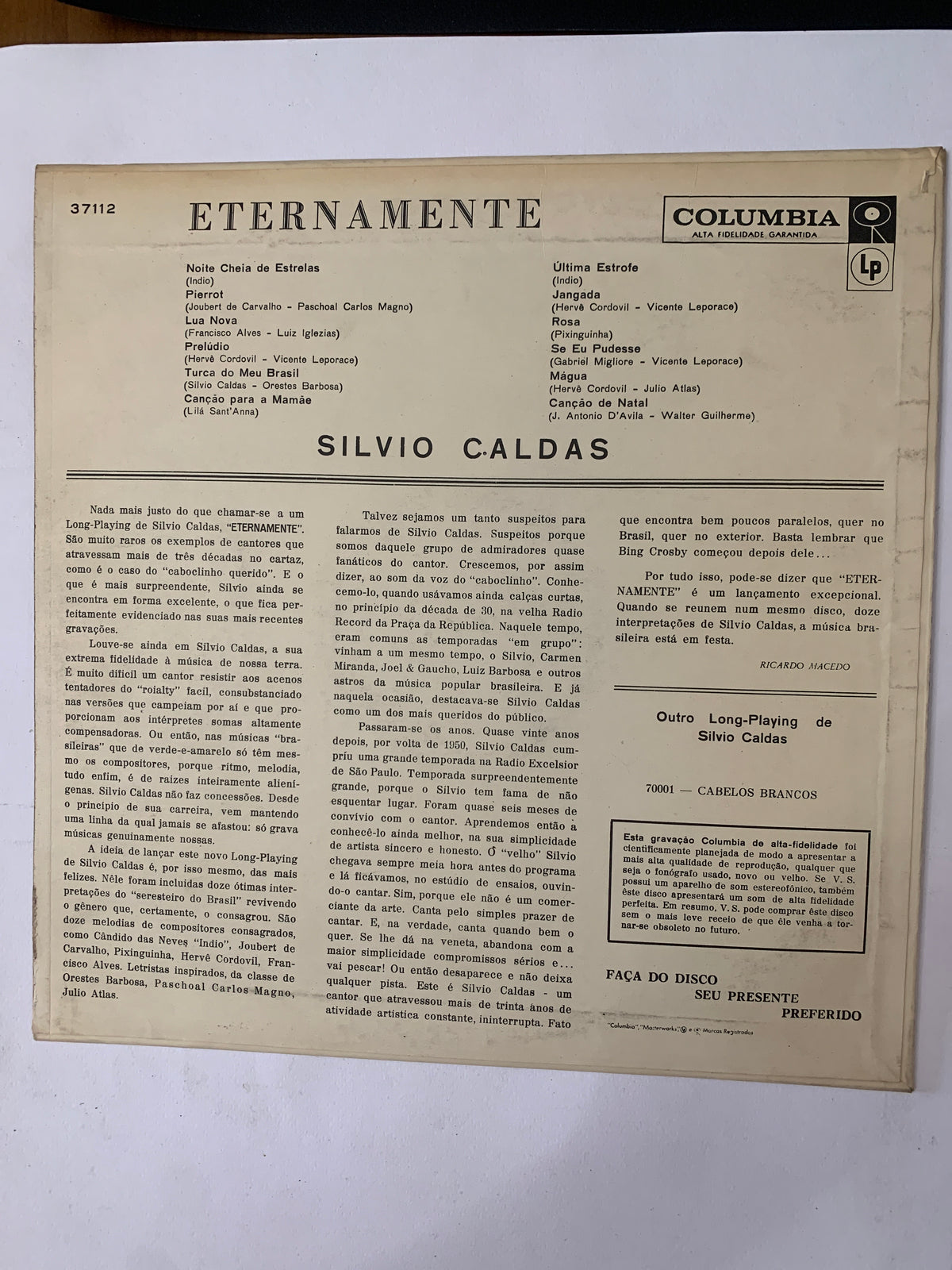 LP 33 Giri Silvio Caldas – Eternamente (Columbia Brasil 37112)
